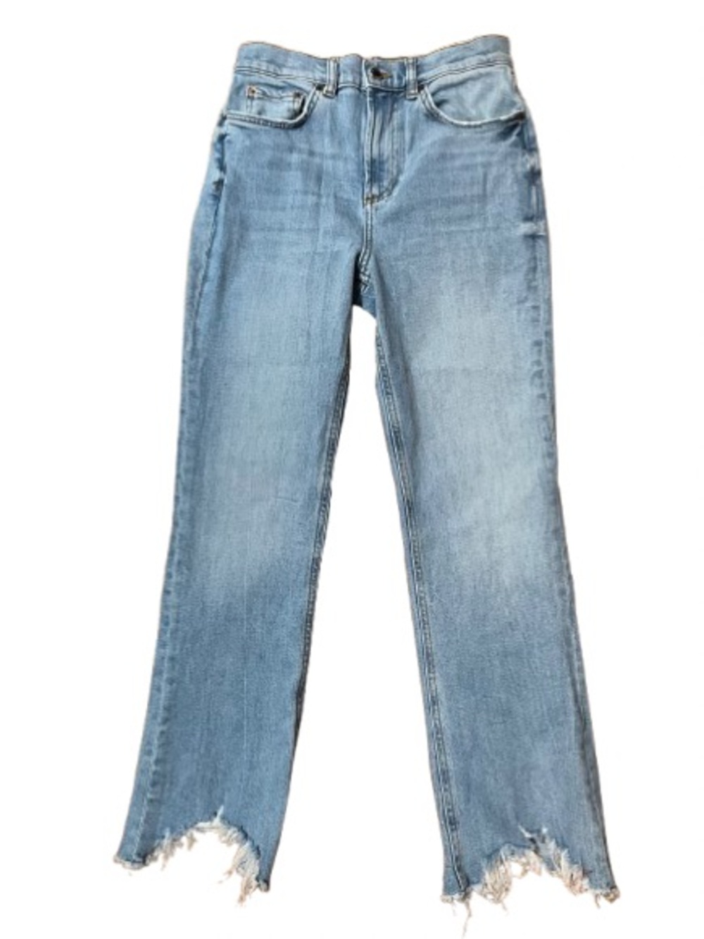 Zara Light Blue Women’s The Dreed Flare Denim Jeans with Frayed Hem Size 4